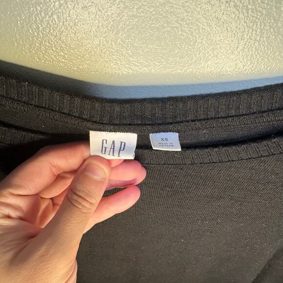 Gap Black Knit Long Ribbed Sleeve Blouse Boat Neck Closet Staple Oversized XS - Picture 7 of 8